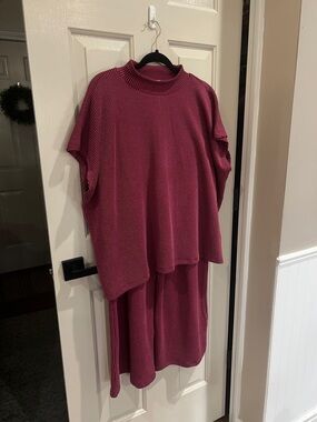 Zenana Outfitters Ribbed Knit Set in Deep Burgundy